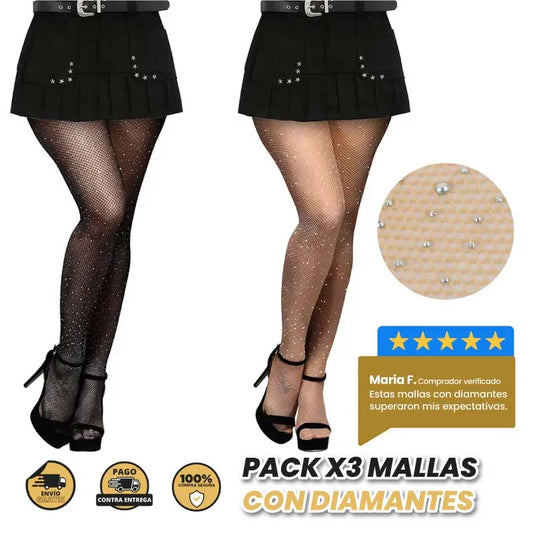 Pack x2 Mallas con Diamantes - Perlada Negra y Piel